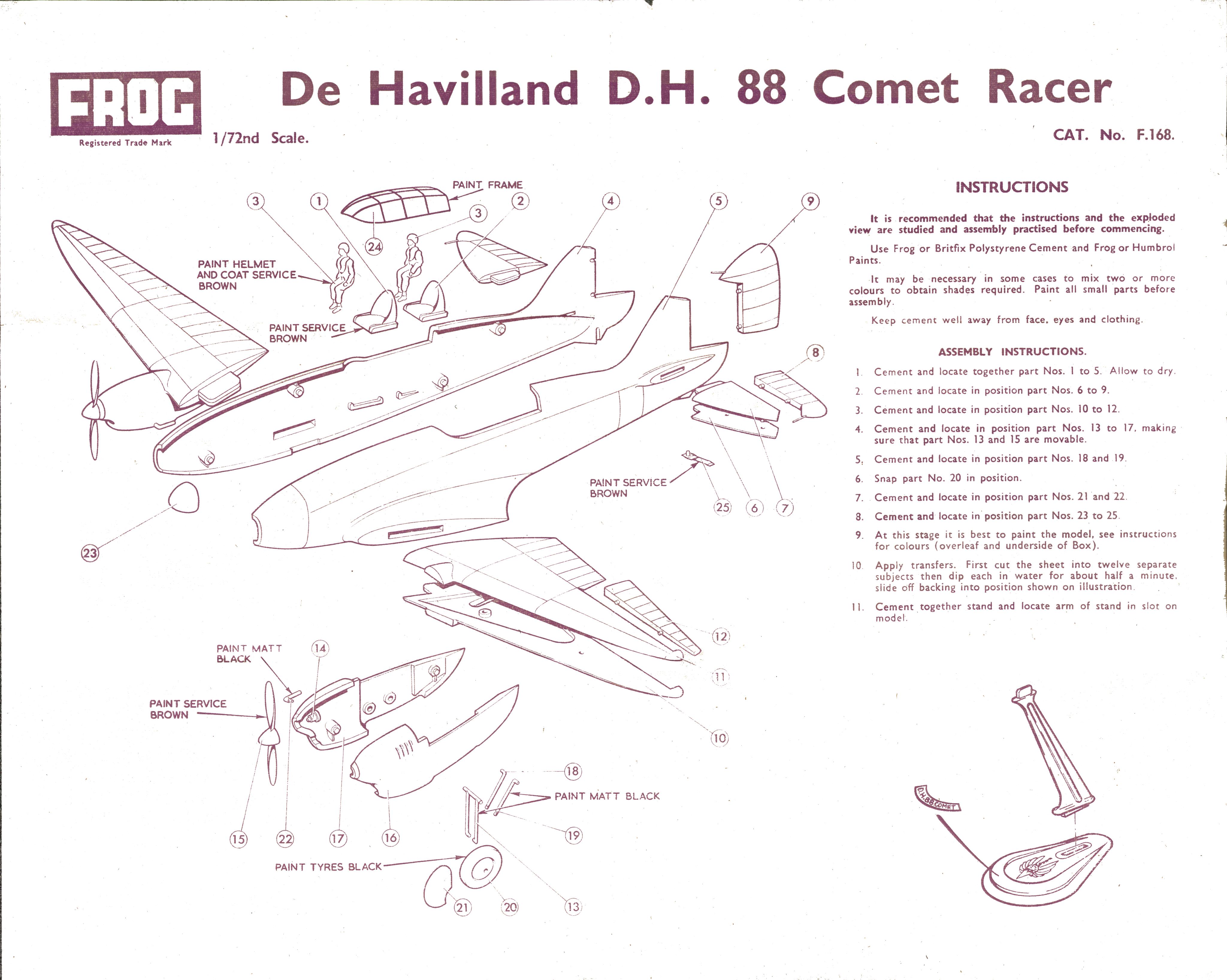 Боковая сторона нижней части коробки FROG F226G DH-88 Comet Racer